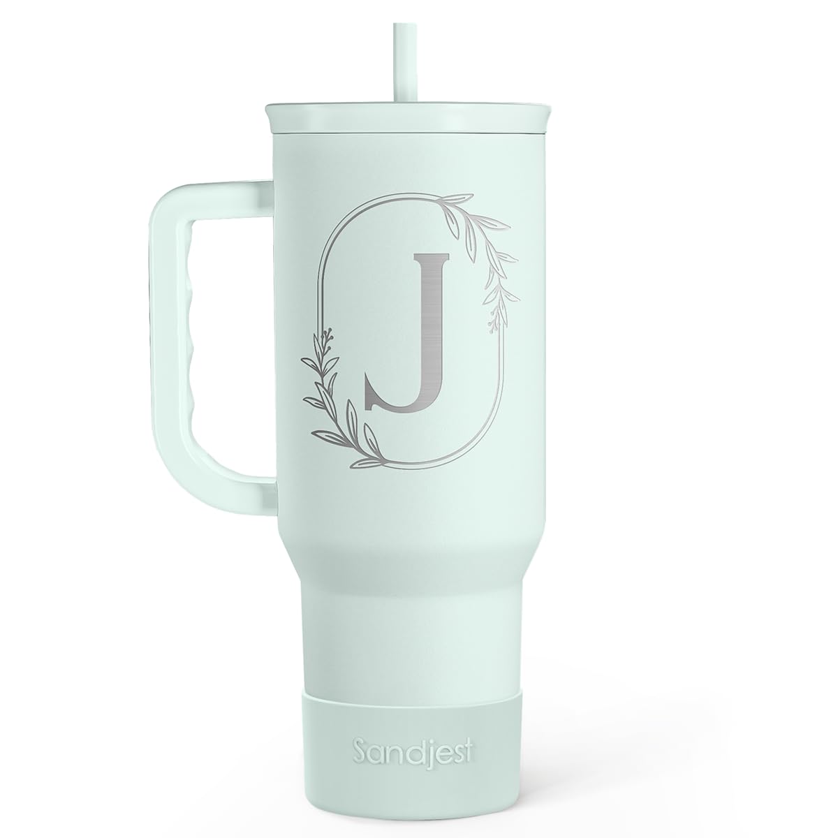 SANDJEST 40oz monogram tumbler with handle for stylish on-the-go hydration.