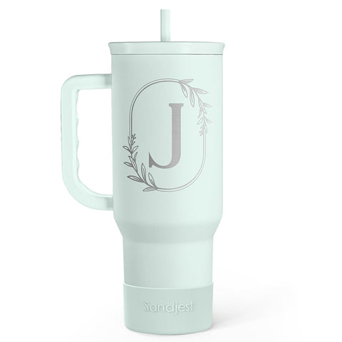 SANDJEST 40oz monogram tumbler with handle for stylish on-the-go hydration.