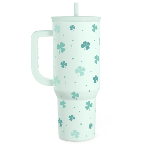 SANDJEST 40oz Shamrock Tumbler with Handle keeps drinks cold or hot on the go