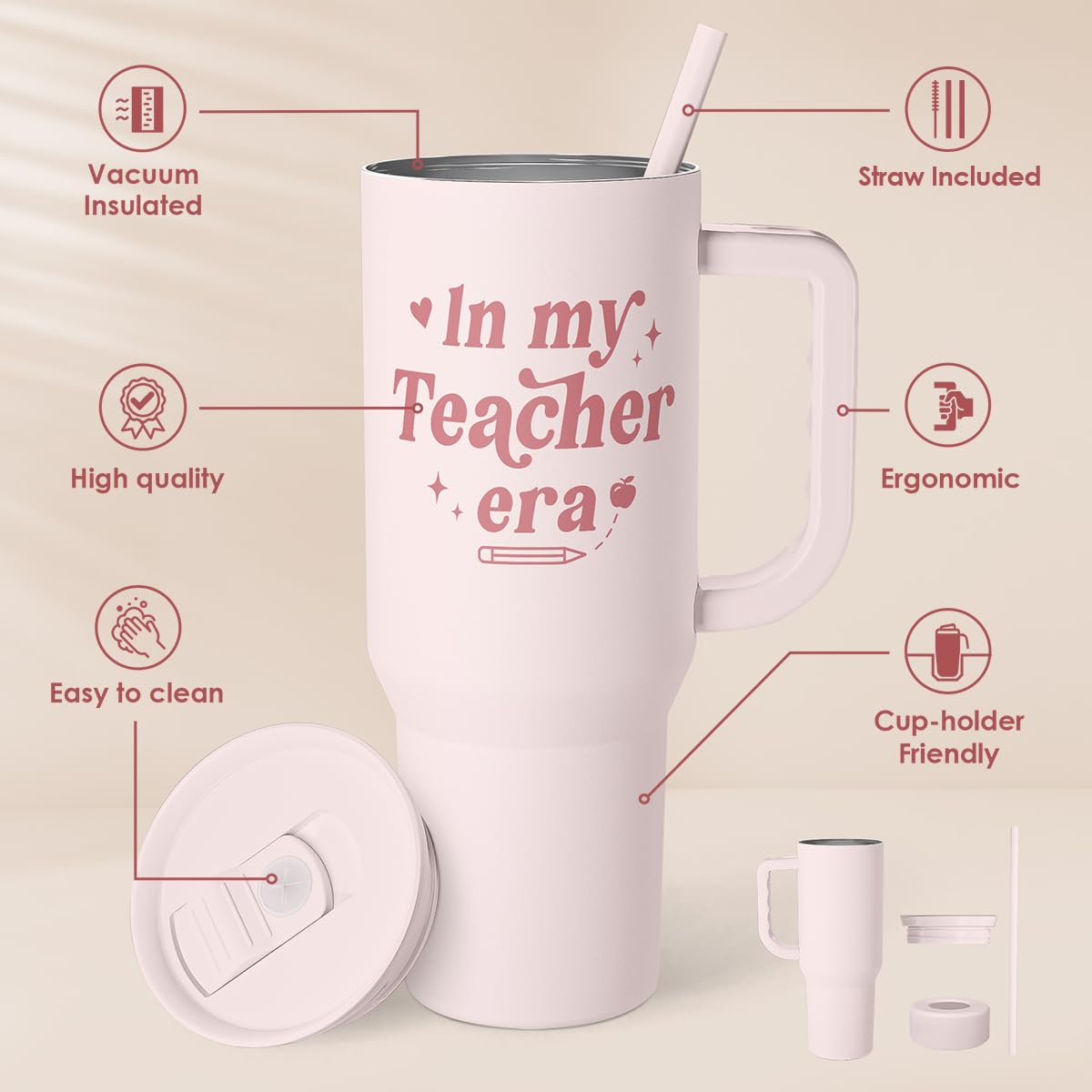 SandJest 40oz slider tumbler keeps drinks cold or hot during commutes.