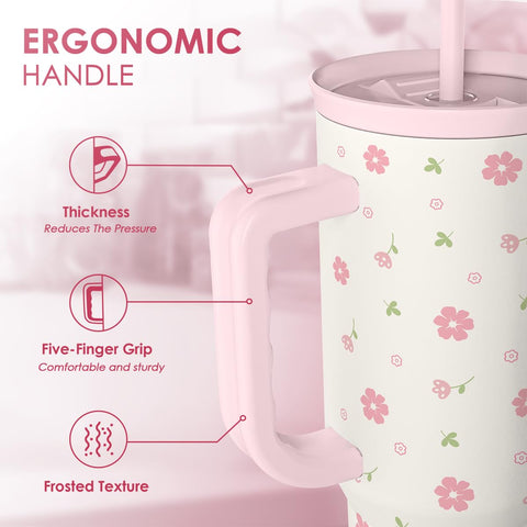 SANDJEST 40oz travel mug with handle ideal for workouts.