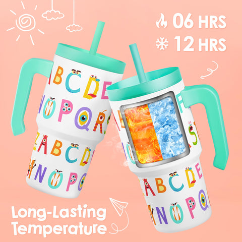 Insulated stainless steel Alphabet Tumbler keeps beverages at temperature