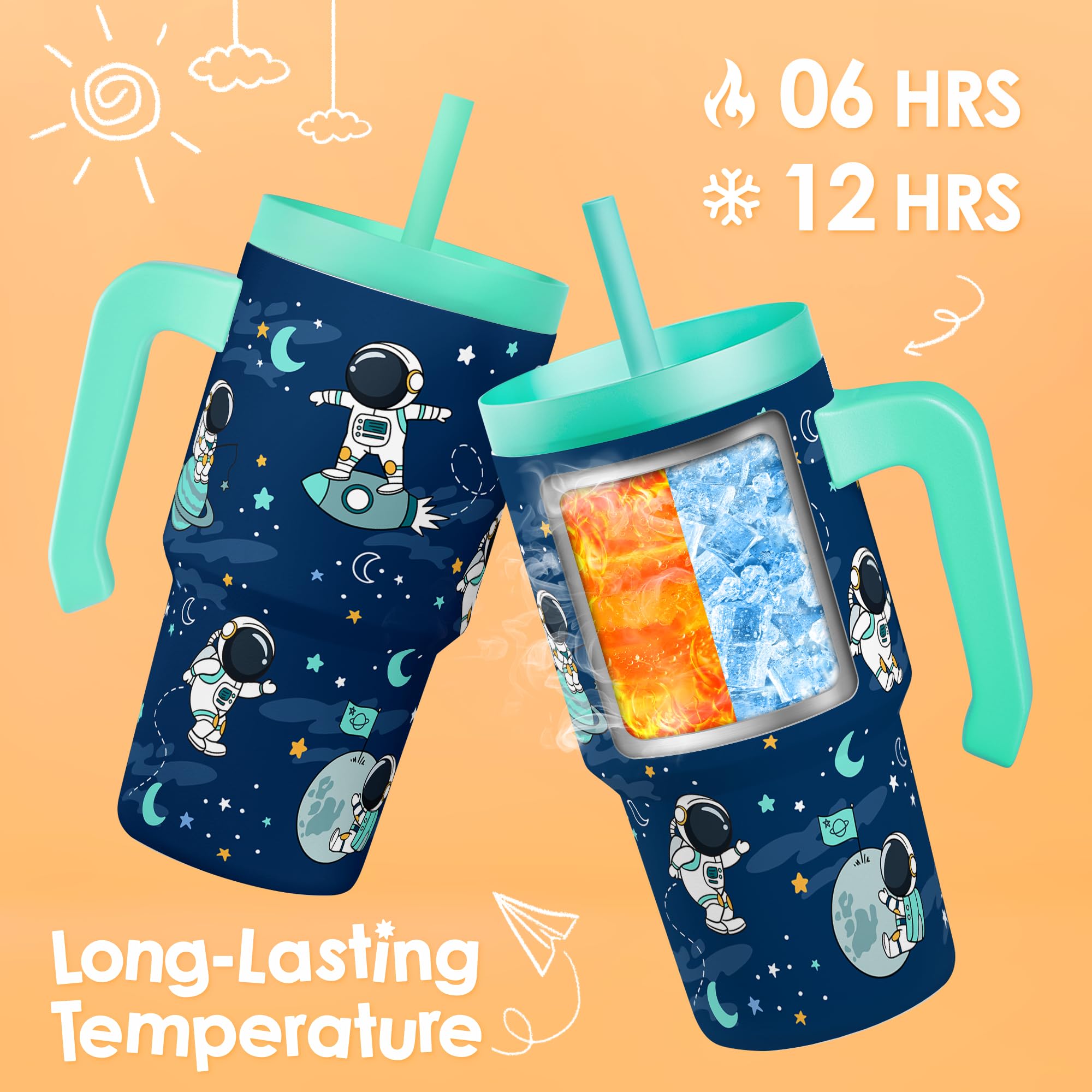 SANDJEST Astronaut Tumbler insulated stainless steel for long-lasting coolness.