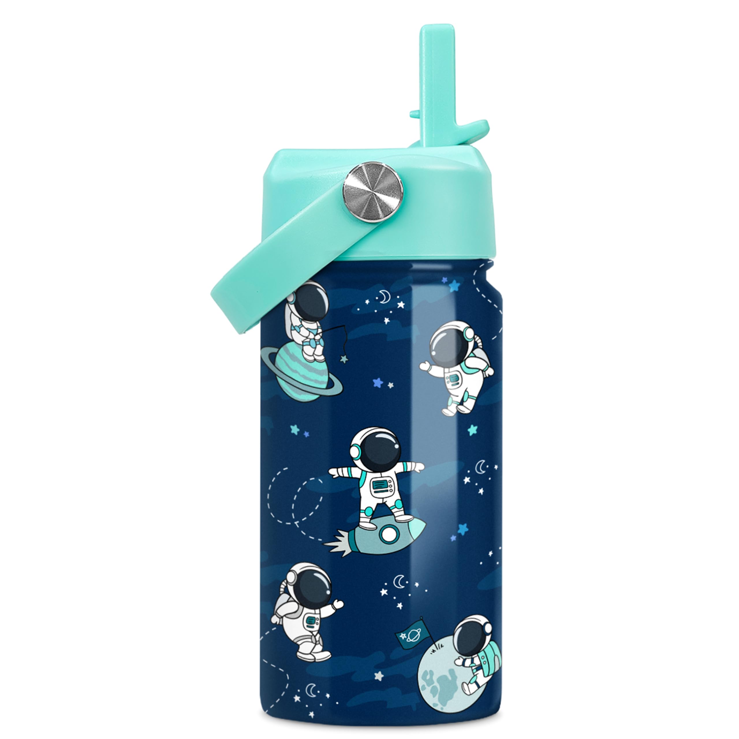 SANDJEST Astronaut water bottle with straw lid for kids on the go