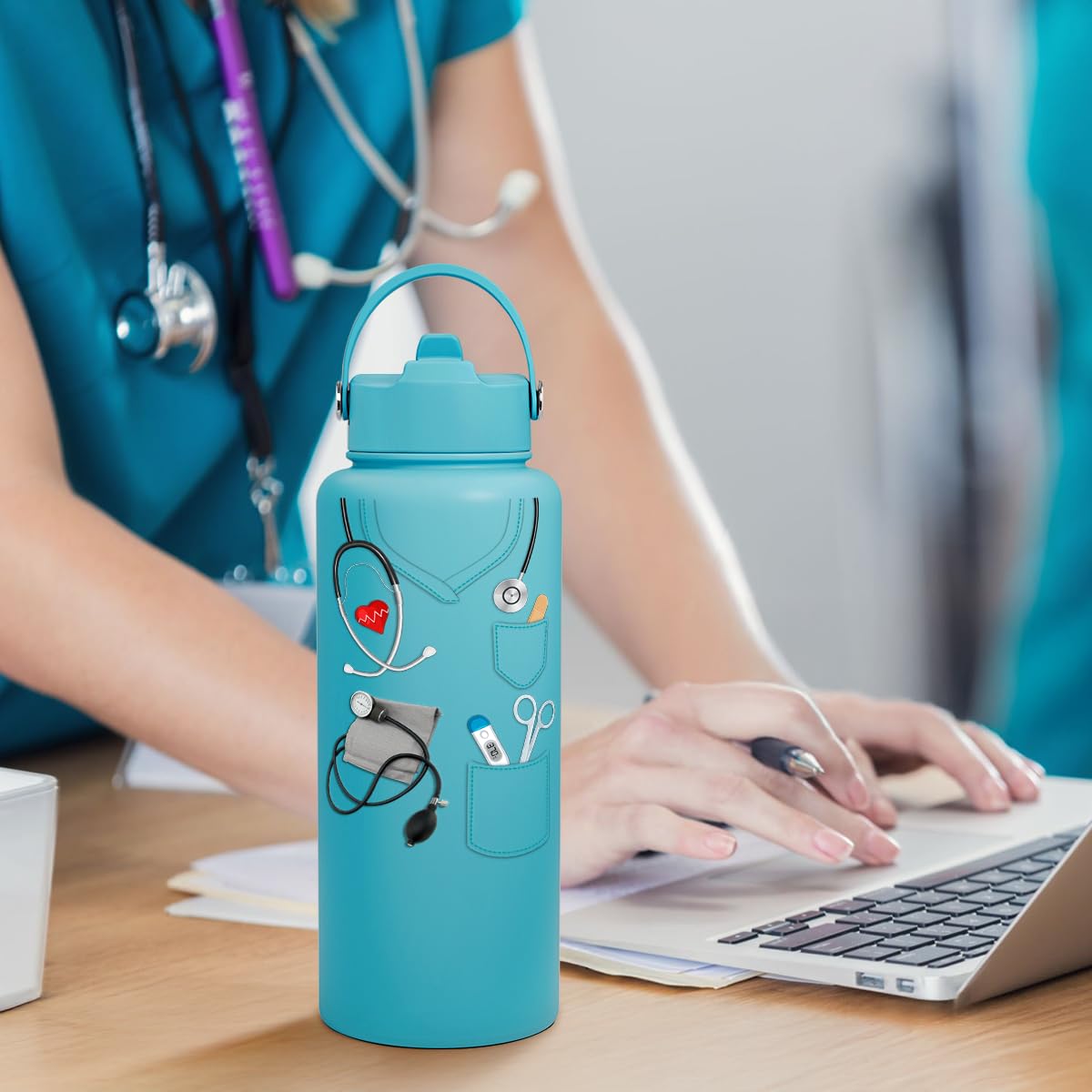 The SANDJEST Backpack-friendly bottle fits cup holders for travel.