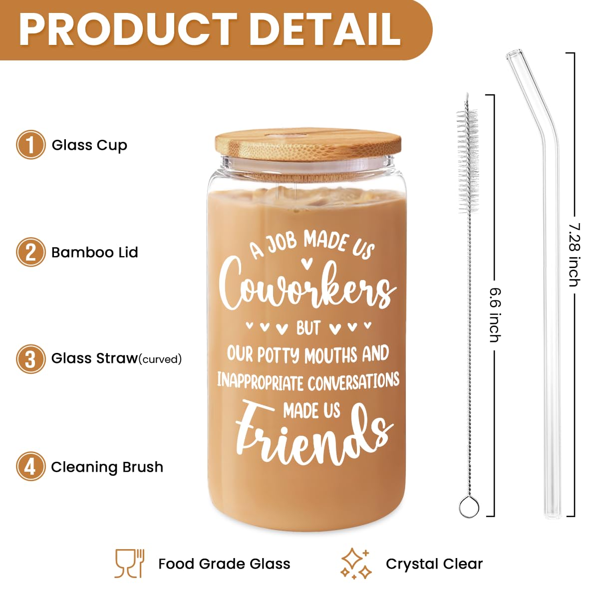 SANDJEST bamboo lid and glass straw close-up for eco-friendly everyday use