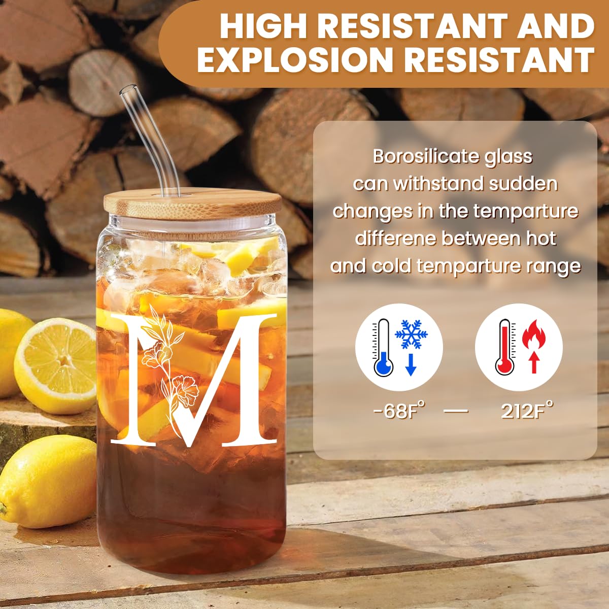 SANDJEST bamboo lid and glass straw included for eco-friendly sipping