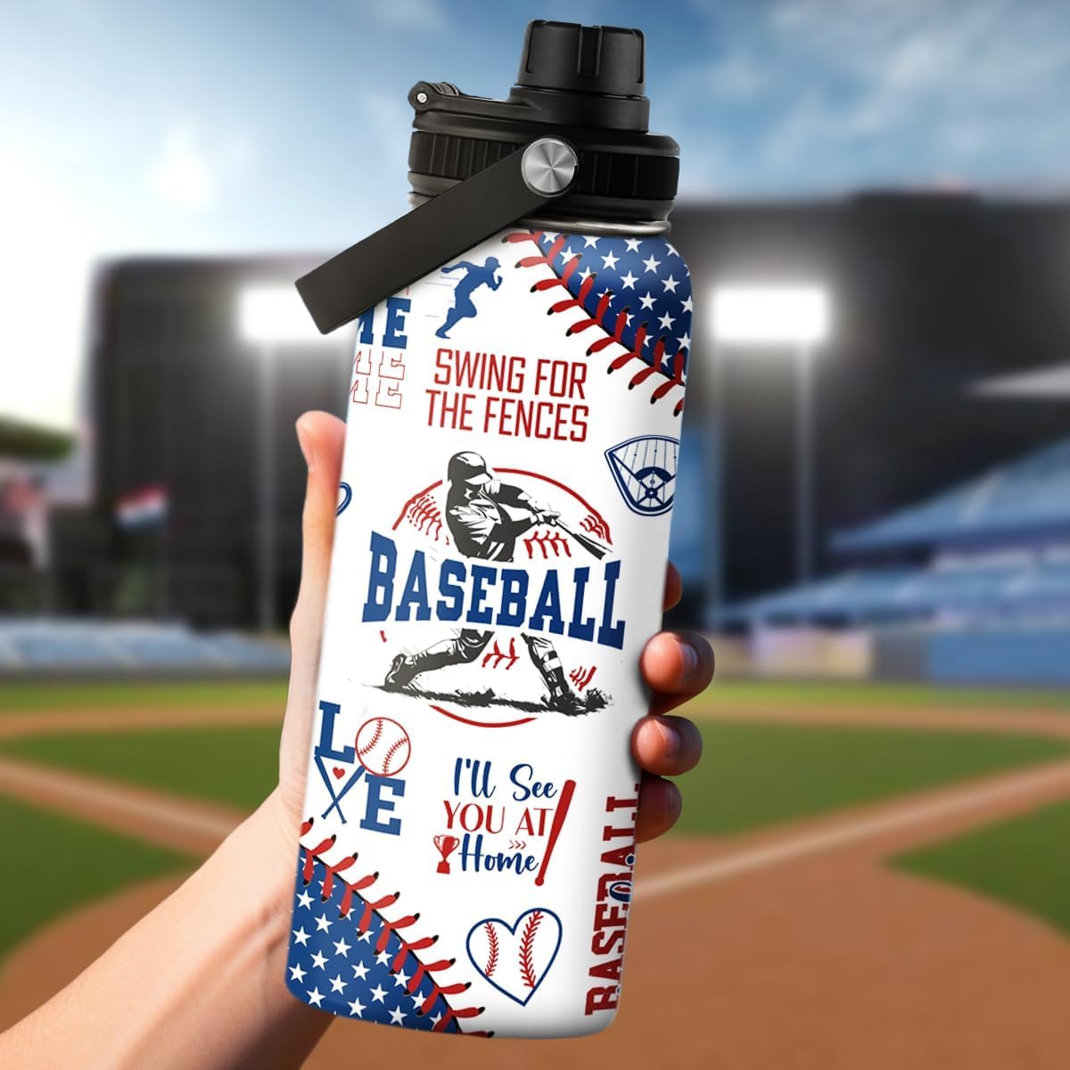 SANDJEST Baseball Bottle on-field use with secure cap