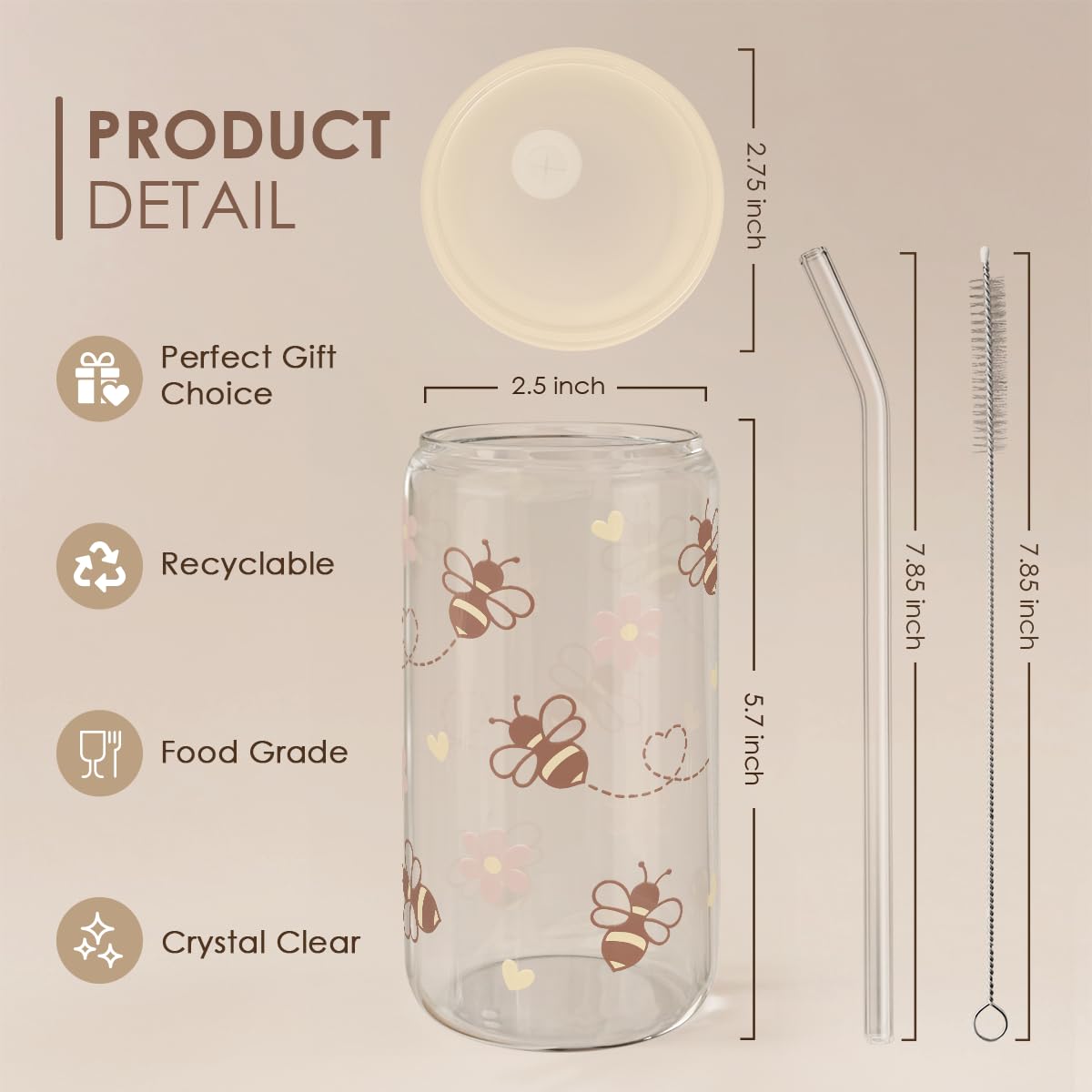 SANDJEST Bee glass straw promotes reuse and reduces waste during daily drinks