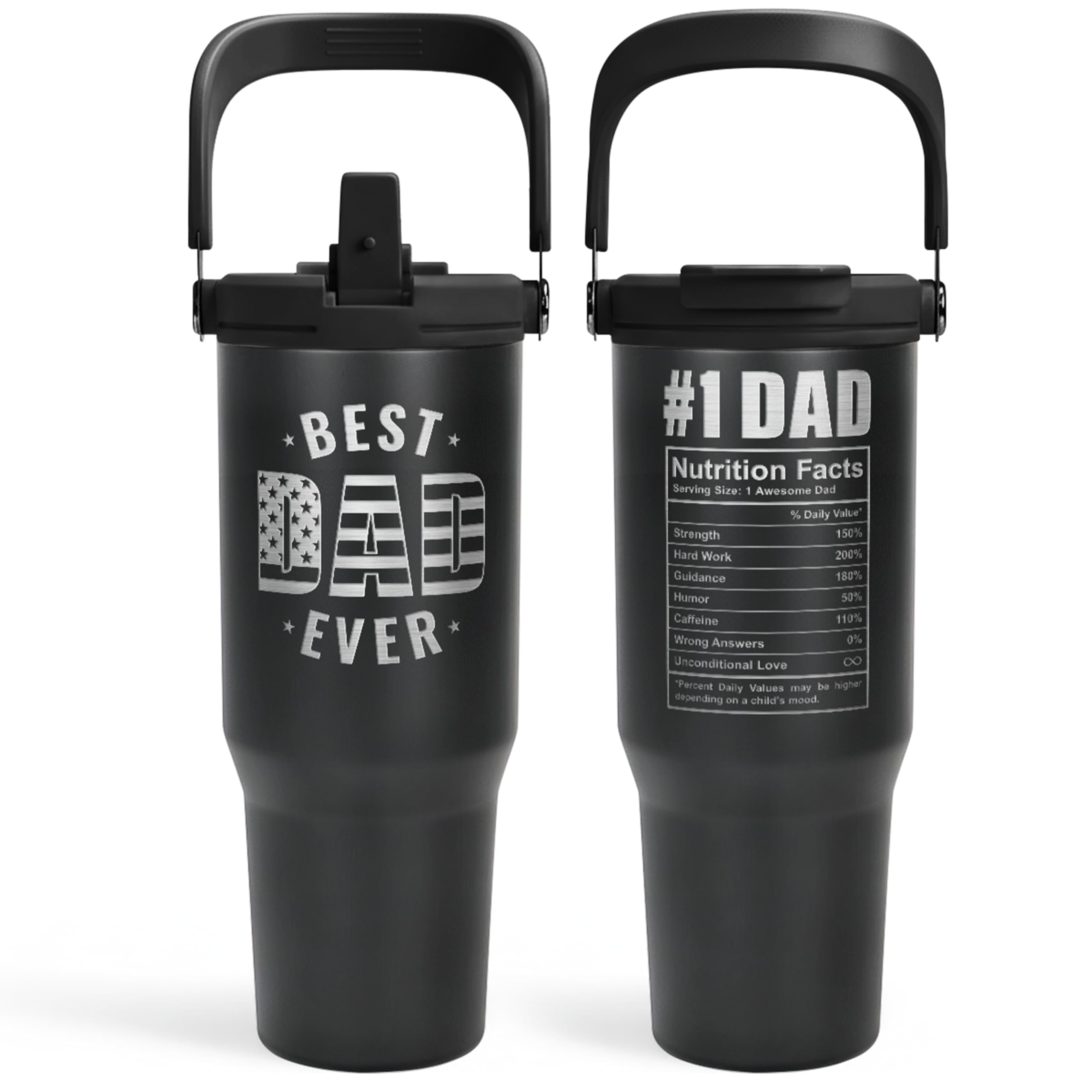 SANDJEST Best Dad Ever 30oz tumbler with carry handle, ideal for on-the-go.