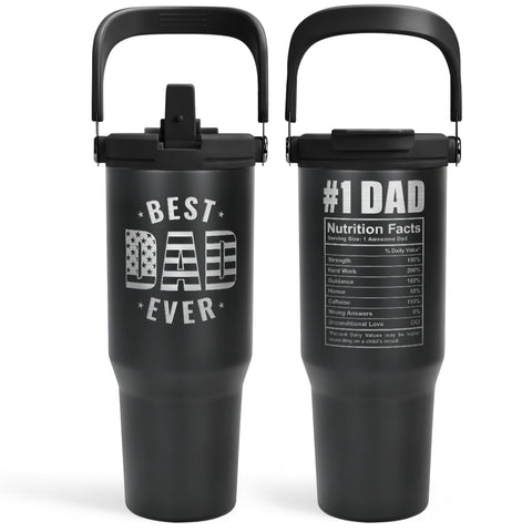 SANDJEST Best Dad Ever 30oz tumbler with carry handle, ideal for on-the-go.