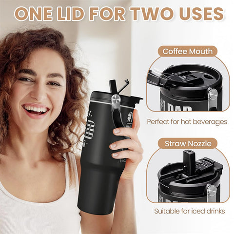 SANDJEST Best Dad Ever 30oz tumbler with ergonomic grip for secure hold.