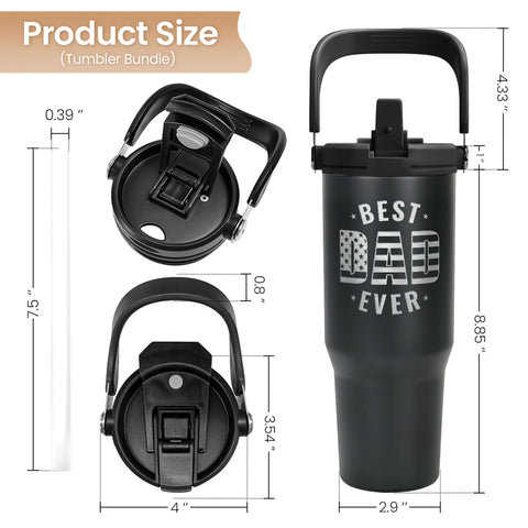 SANDJEST Best Dad Ever 30oz tumbler with flip straw lid for easy sipping.