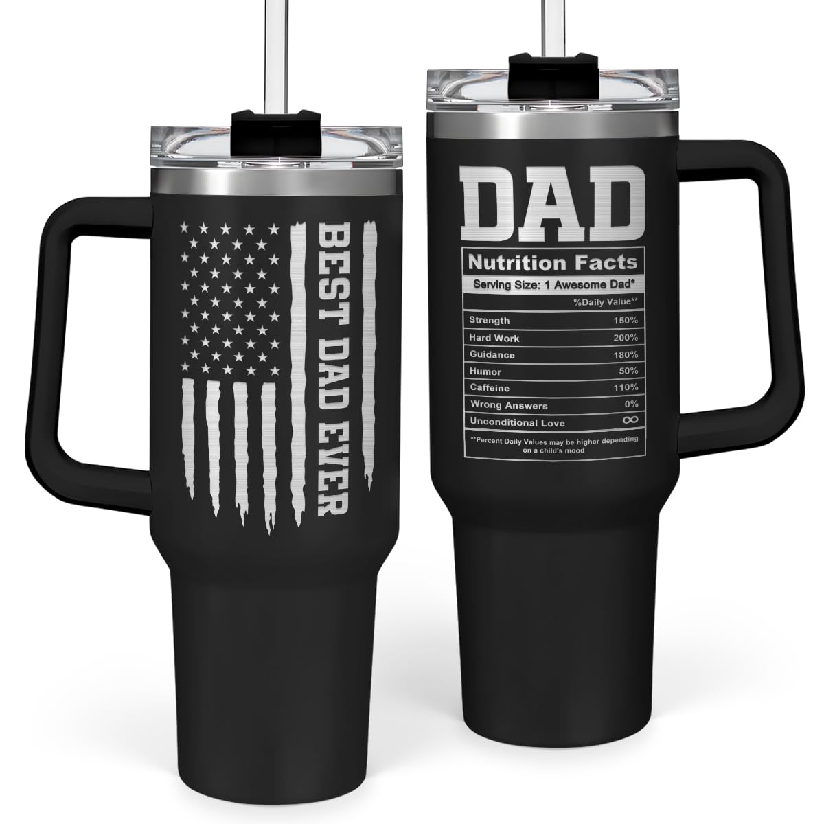 SANDJEST Best Dad Ever 40oz tumbler front view with durable insulation