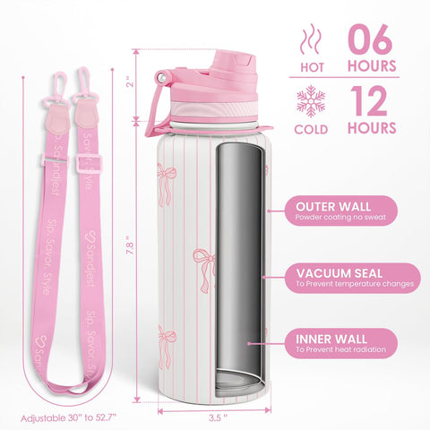 SANDJEST Bow bottle close-up highlighting insulated stainless steel construction