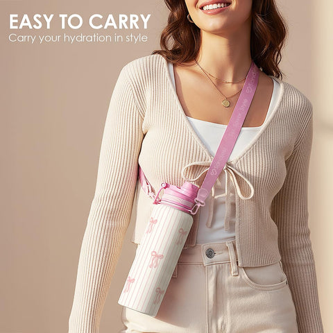 SANDJEST Bow bottle straw lid in use for quick sips