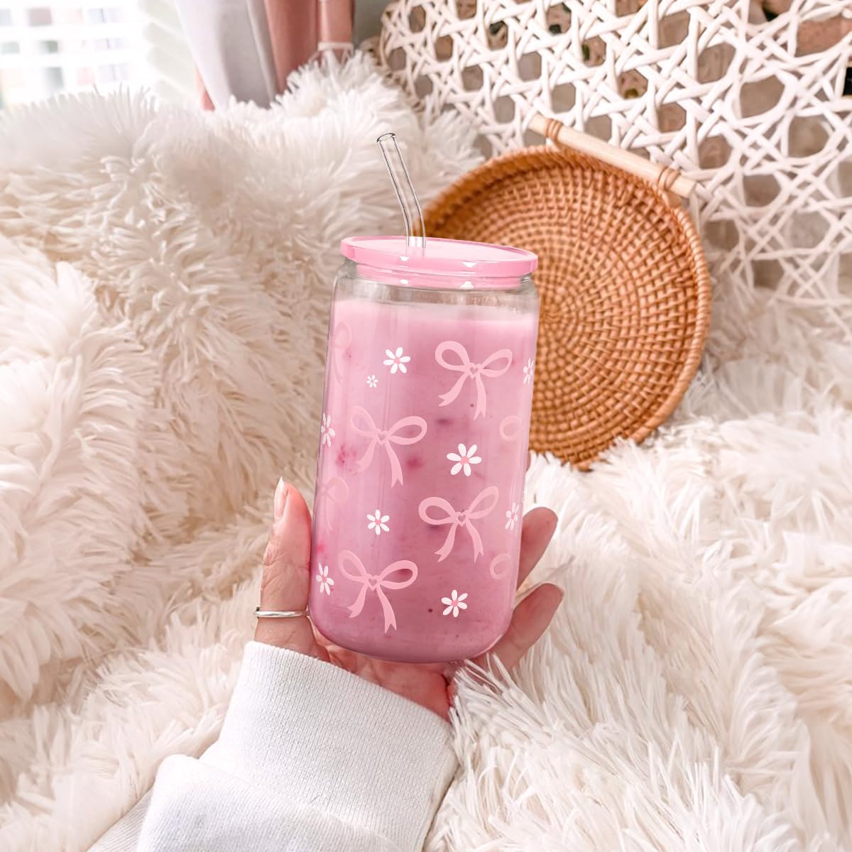 SANDJEST Bow Glass Can on the go fits busy days
