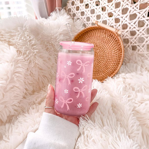 SANDJEST Bow Glass Can on the go fits busy days