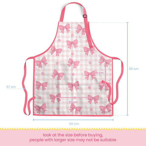 SANDJEST Bow Kid Apron front pocket shown for handy storage during crafts or cooking.