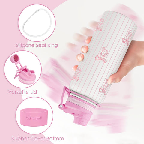 SANDJEST Bow bottle side view with adjustable strap for hands-free carry