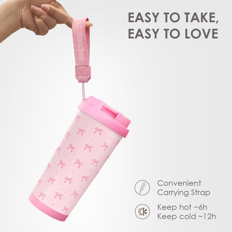 SANDJEST Bow Tumbler compact design fits car cup holders.