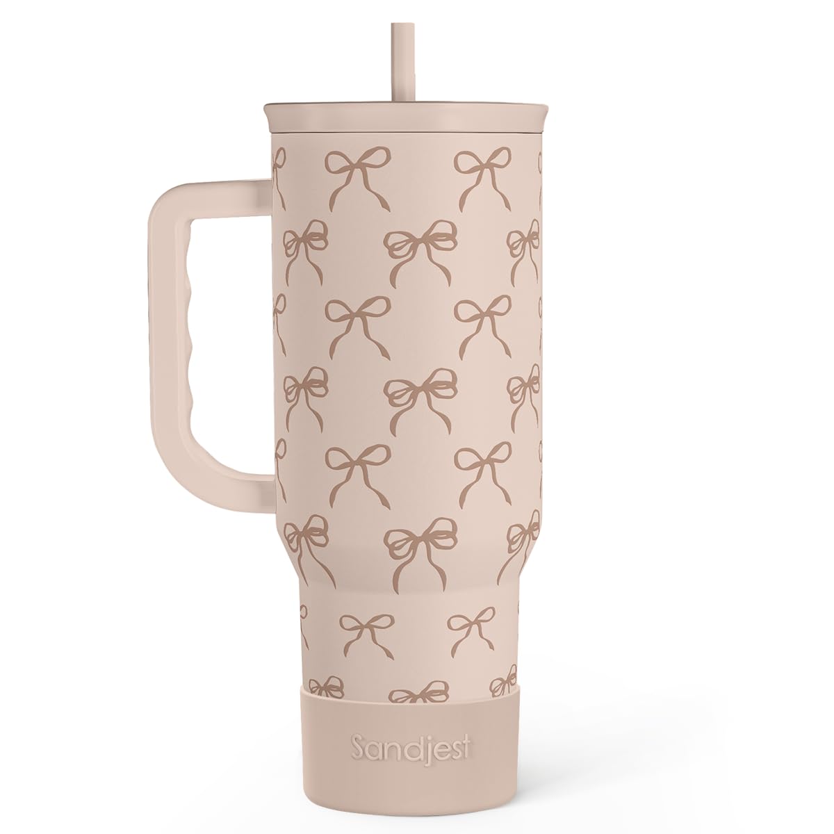 Sandjest Bow Tumbler with handle for portable hydration on the go