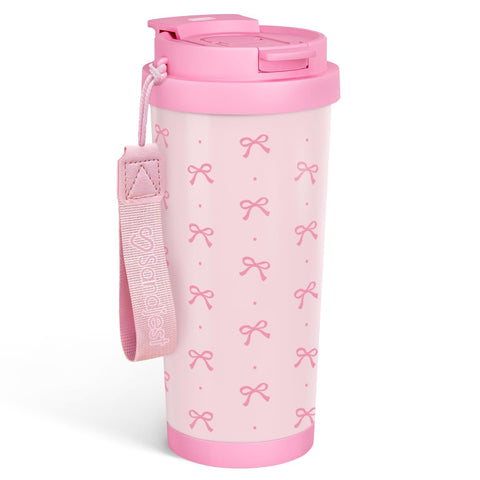 SANDJEST Bow Tumbler in stainless steel with 18-ounce capacity for daily use.