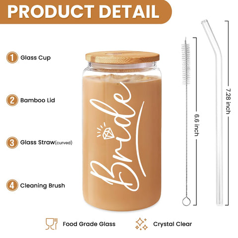 SANDJEST Bride glass cup with straw, keeps beverages stylish and sustainable.