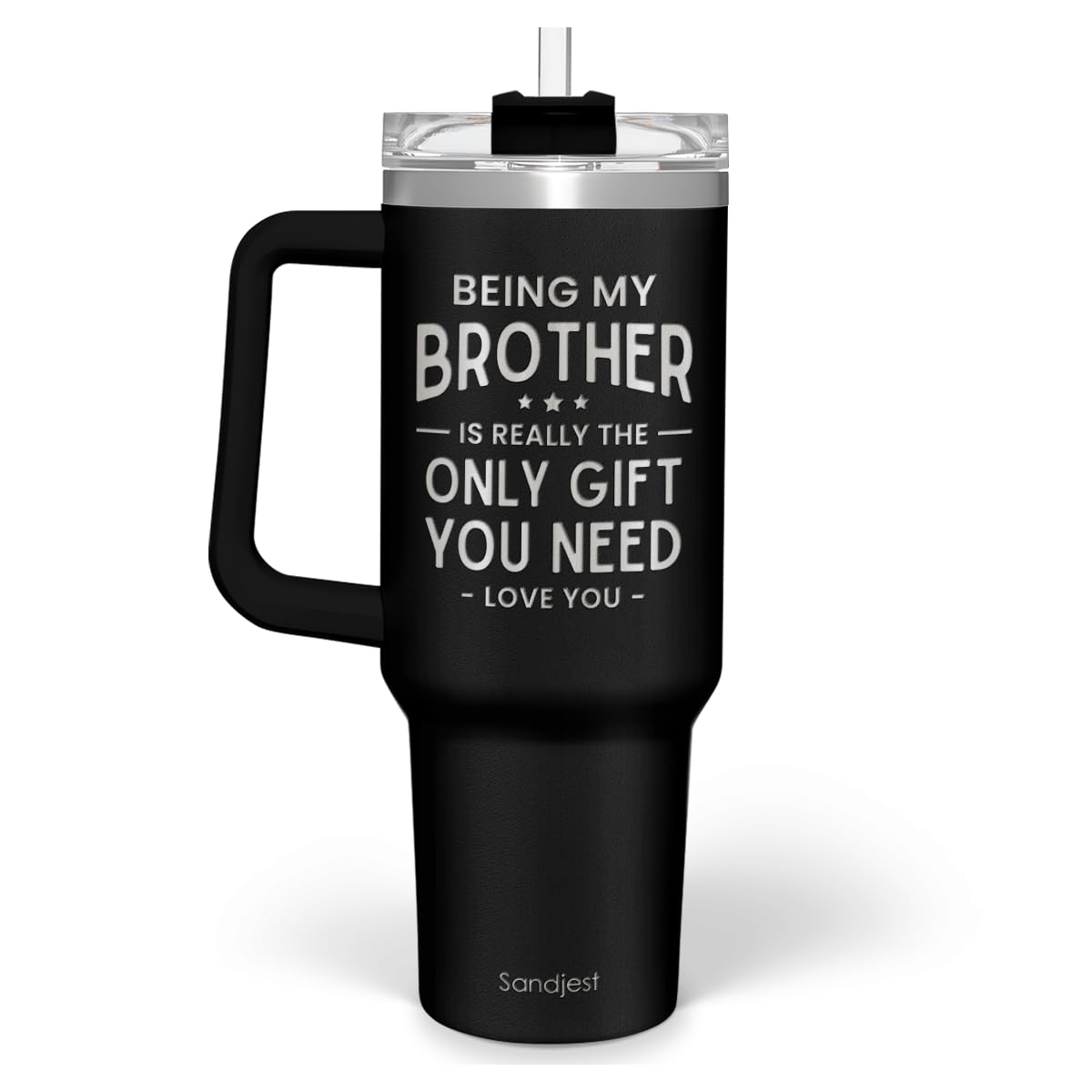 SANDJEST 40oz insulated tumbler with handle for on-the-go hydration.