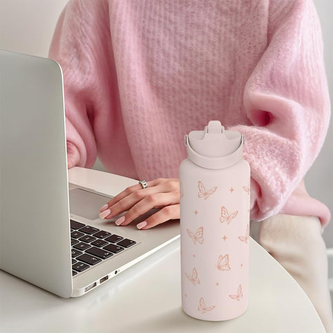 SANDJEST Butterfly bottle on-the-go design fits backpacks and cup holders