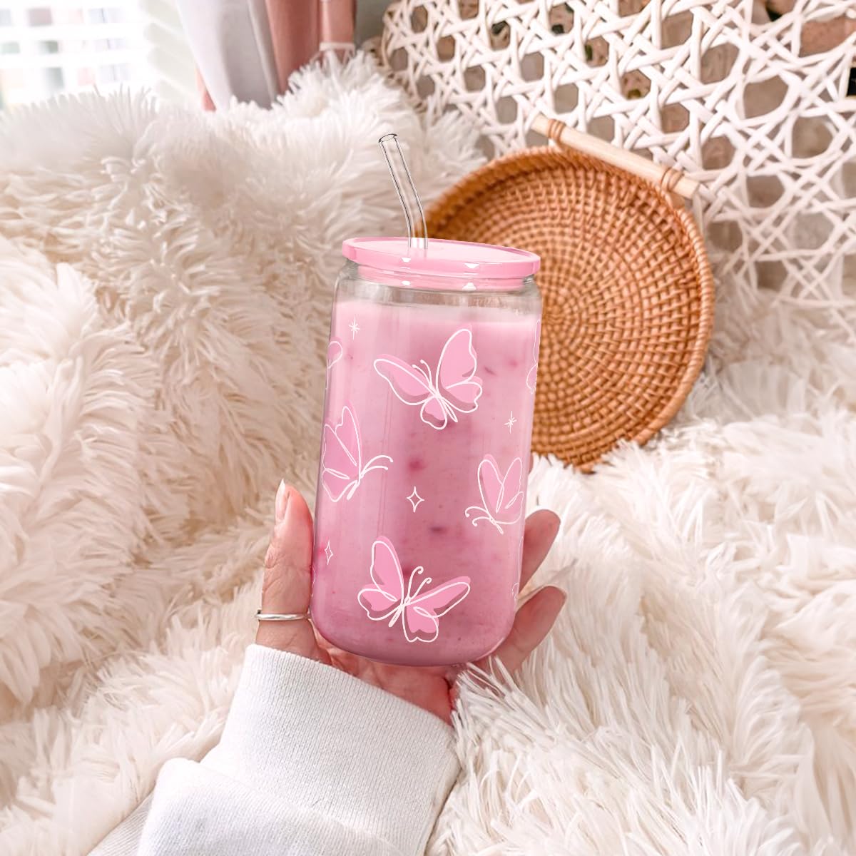 SANDJEST Butterfly durable glass tumbler designed for on-the-go use