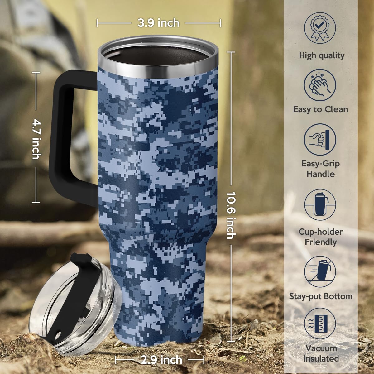 SANDJEST camouflage double-wall stainless steel keeps drinks hot or cold longer.