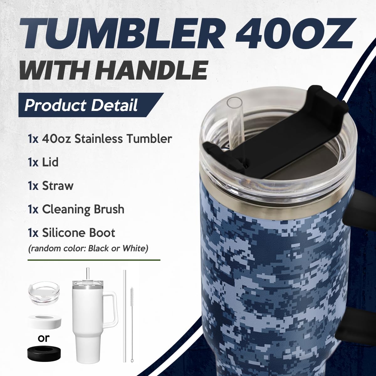 SANDJEST camouflage tumbler lid and straw for easy sipping.