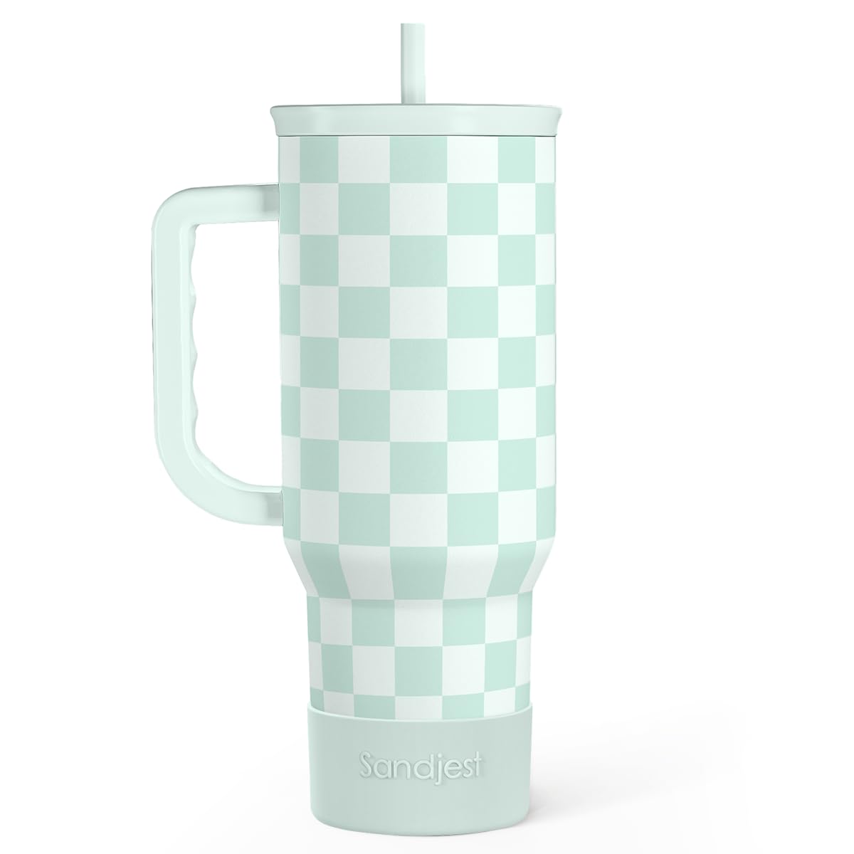 SANDJEST checkered tumbler mint 40oz with handle for on-the-go hydration