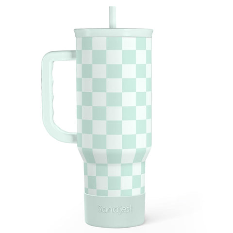 SANDJEST checkered tumbler mint 40oz with handle for on-the-go hydration