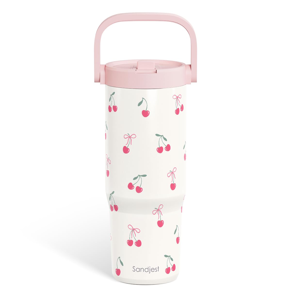 SANDJEST cherry stainless steel tumbler 30oz keeps drinks hot or cold all day.
