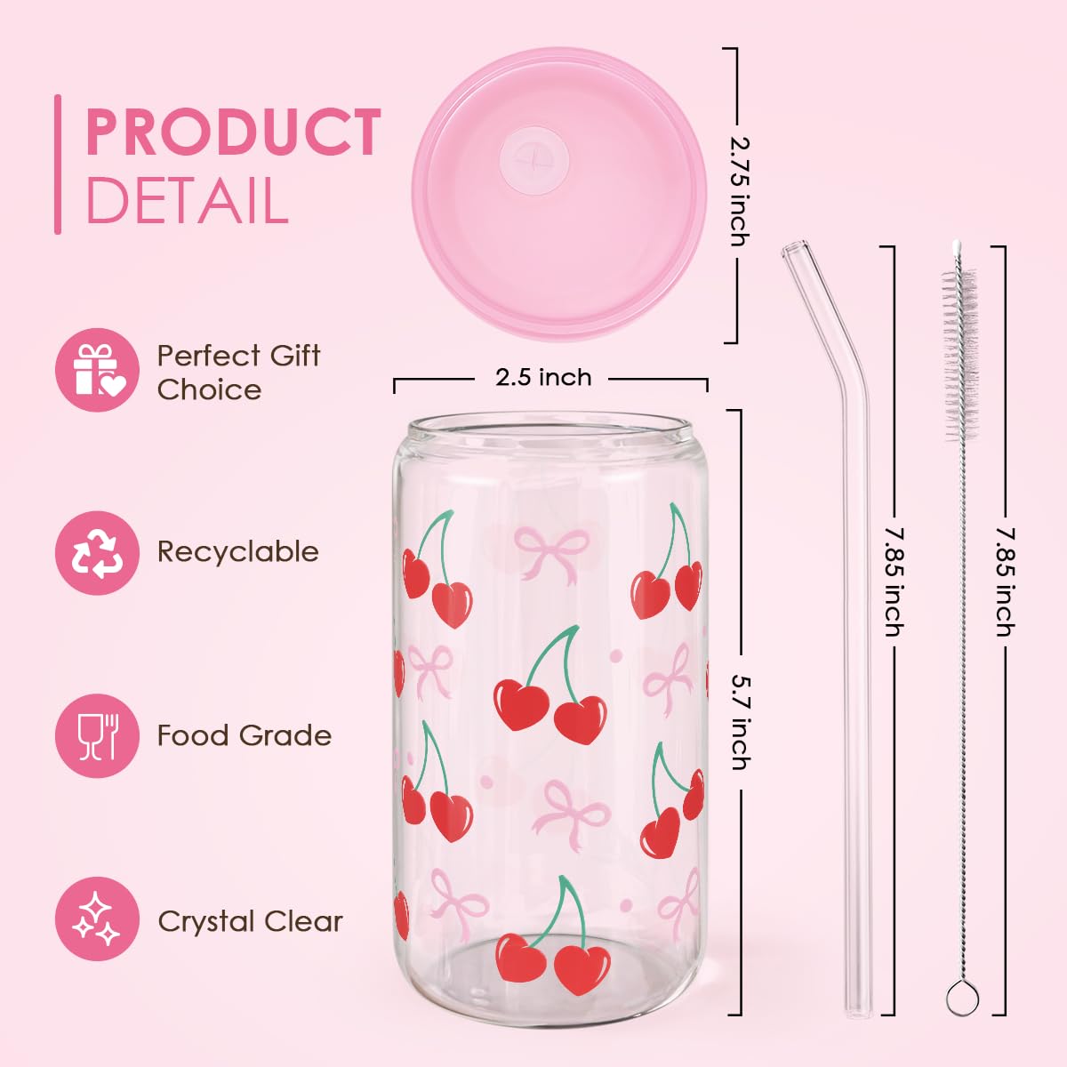 SANDJEST cherry glass tumbler shows content clearly with a modern, reusable design.