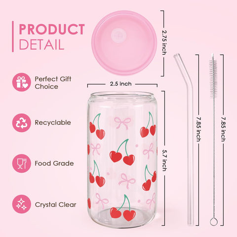 SANDJEST cherry glass tumbler shows content clearly with a modern, reusable design.