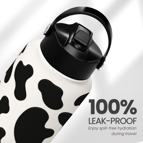 SANDJEST Cow Print Bottle 32oz backpack-friendly, easy to carry during outdoor activity.