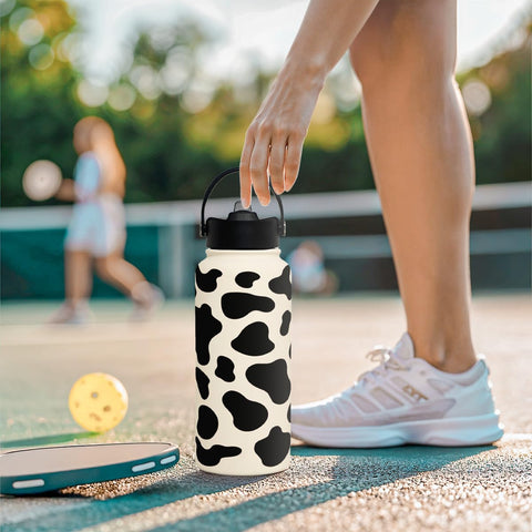 SANDJEST Cow Print Bottle 32oz durable stainless steel for long-lasting use.