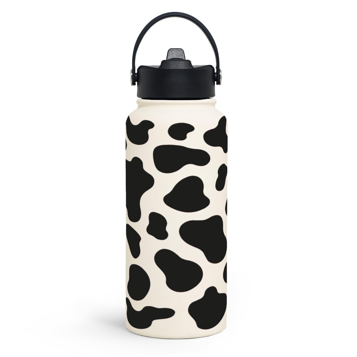 SANDJEST Cow Print Bottle 32oz front view for daily hydration.