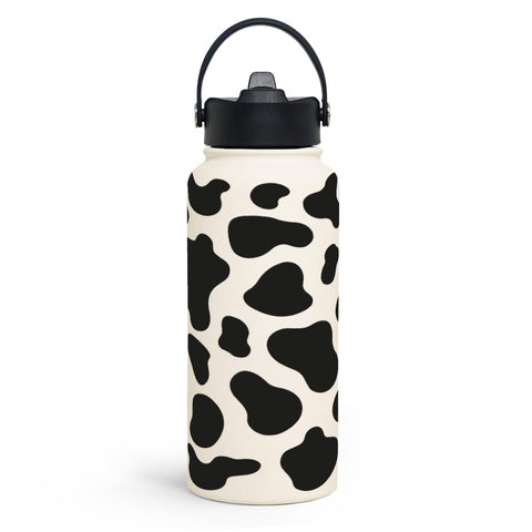 SANDJEST Cow Print Bottle 32oz front view for daily hydration.