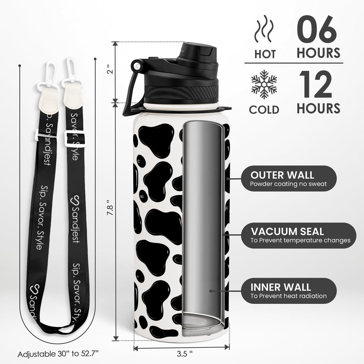 SANDJEST 32oz bottle keeps beverages hot or cold for hours