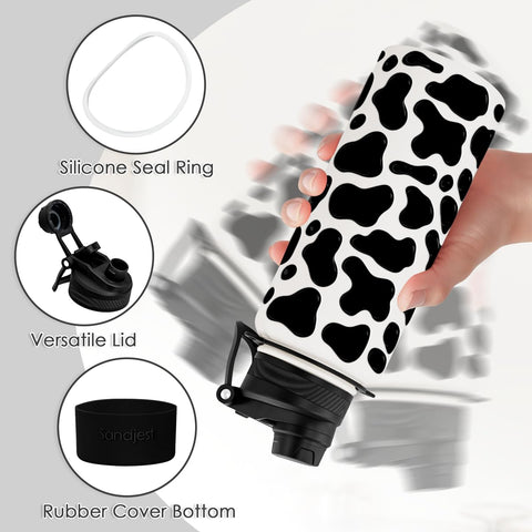 SANDJEST lid with straw on Cow Skin bottle for easy sipping during workouts