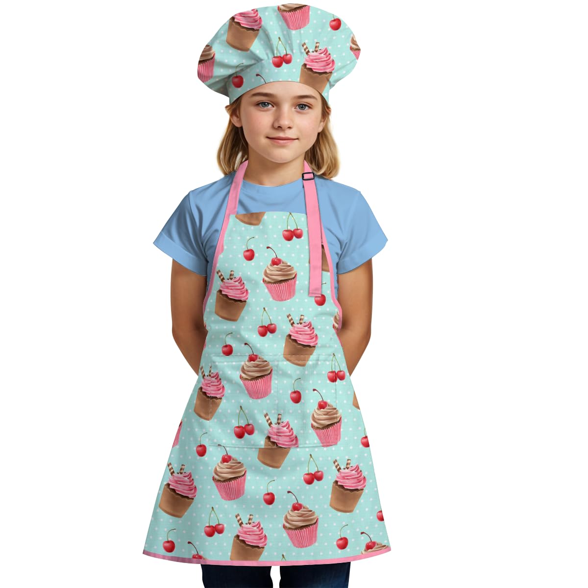 SANDJEST Cupcake Apron with Pocket front pocket for small tools and treats