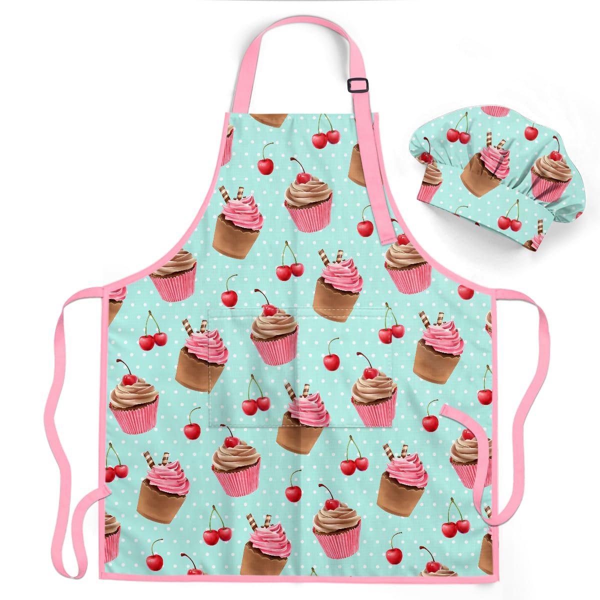 SANDJEST Cupcake Apron with Pocket keeps kids clean during baking adventures