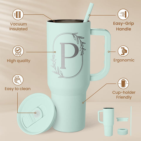 SANDJEST custom initial design tumbler highlights unique initial for stylish hydration