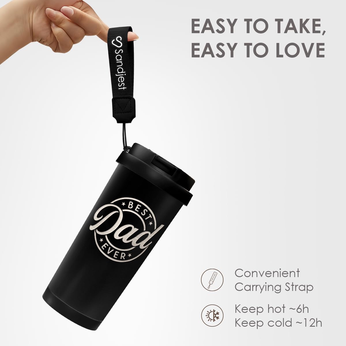 SANDJEST Dad tumbler shown as a gift idea for celebrations.