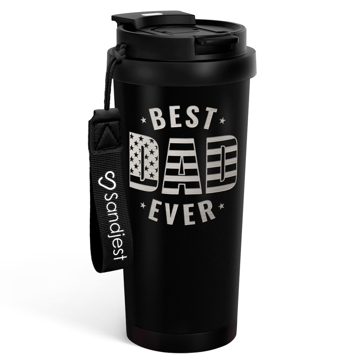 SANDJEST Dad Tumbler 18oz insulated stainless steel keeps drinks hot or cold.