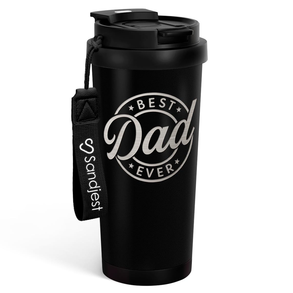 SANDJEST Dad Tumbler 18 oz insulated for on-the-go beverages.